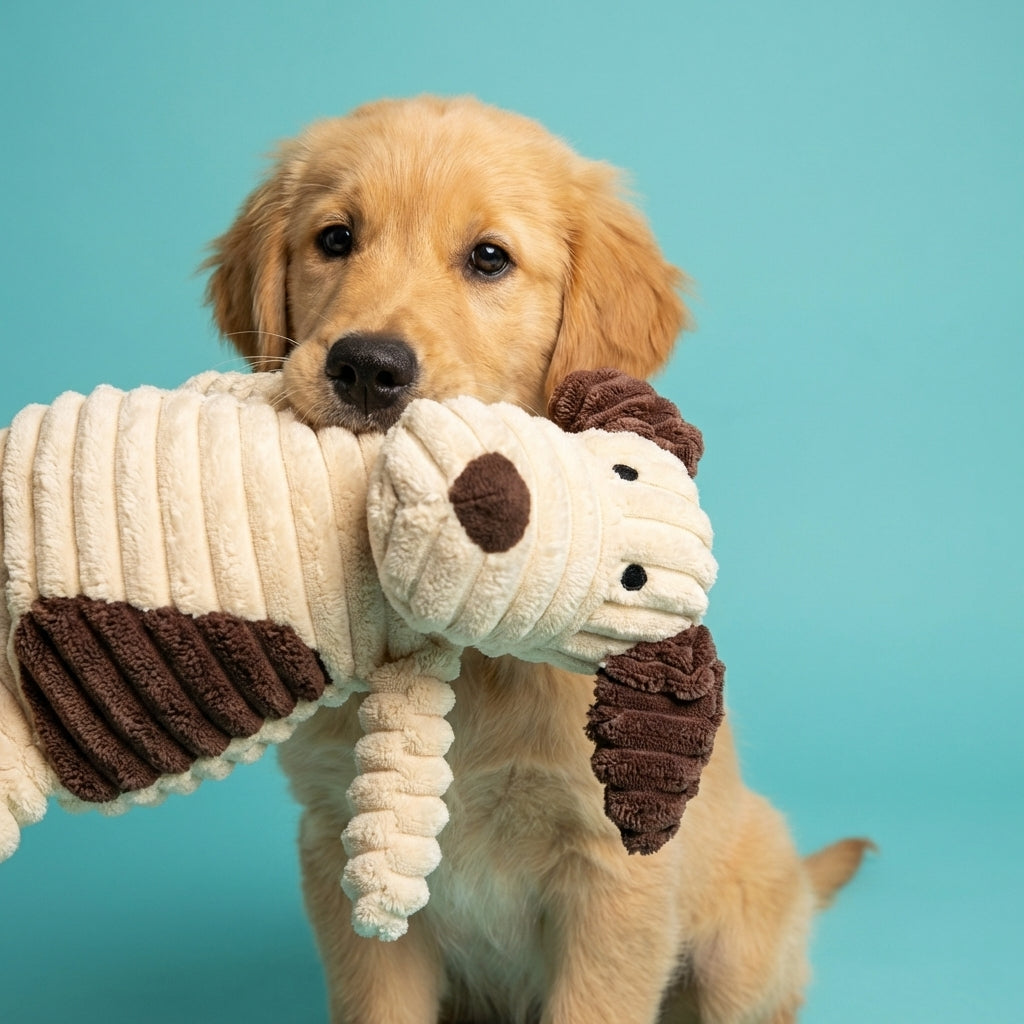 Reinforced Corduroy Plush Companion | Double-Stitched, Built-In Squeaker, Bite-Resistant
