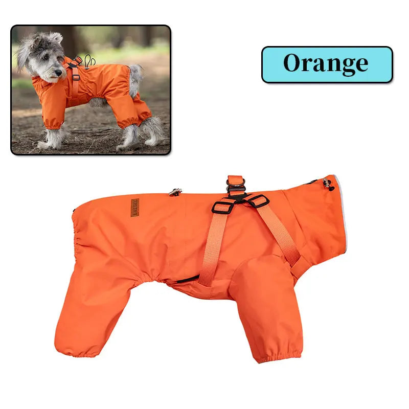Full Body Dog Waterproof Raincoat | Built-In Harness, Reflective Strips, Four-Leg Coverage, S to 3XL