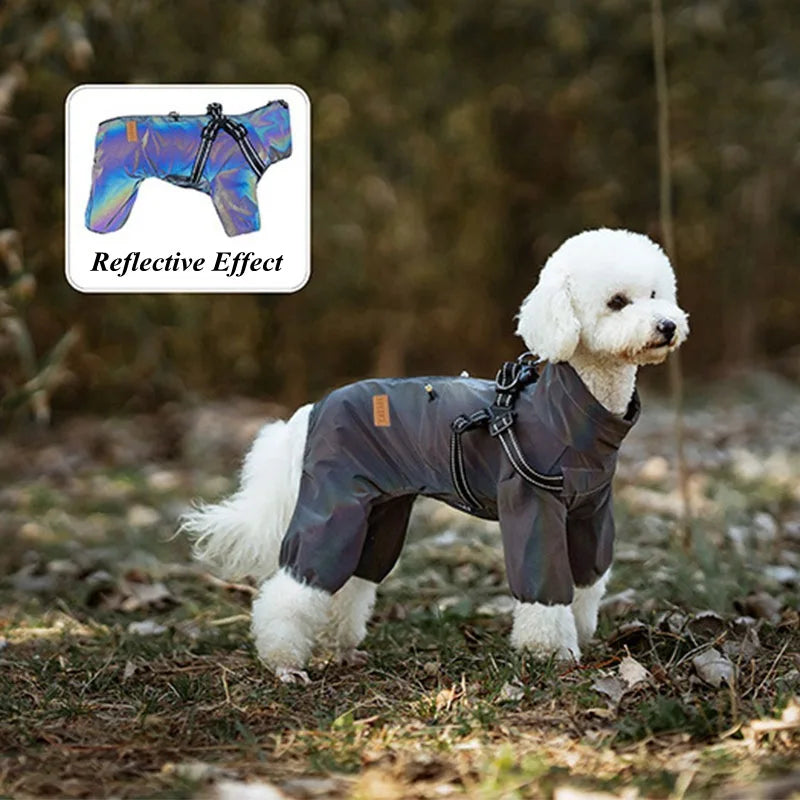 Full Body Dog Waterproof Raincoat | Built-In Harness, Reflective Strips, Four-Leg Coverage, S to 3XL
