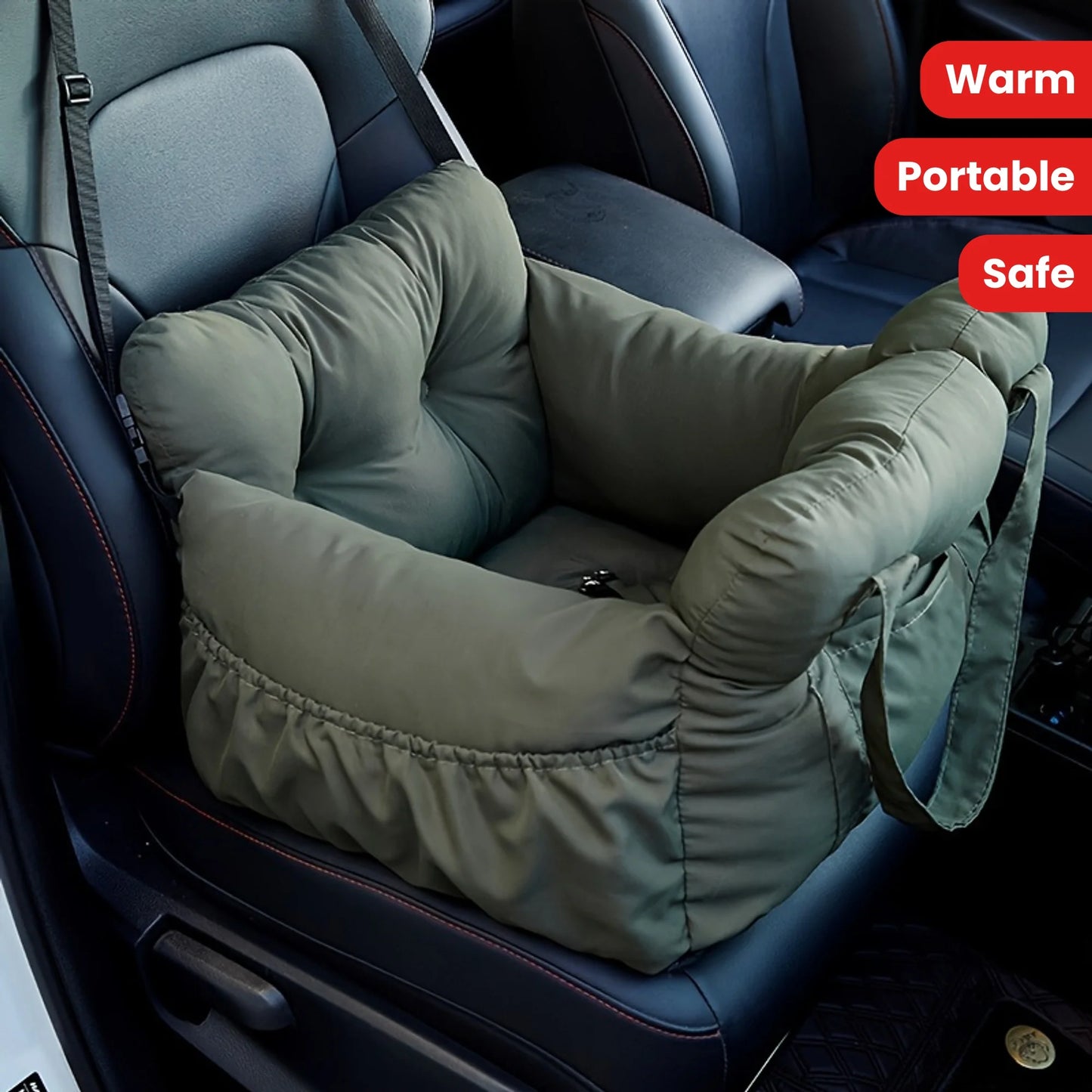 Dog Car Seat with Safety Strap | Raised Booster Design, Non-Slip Base,