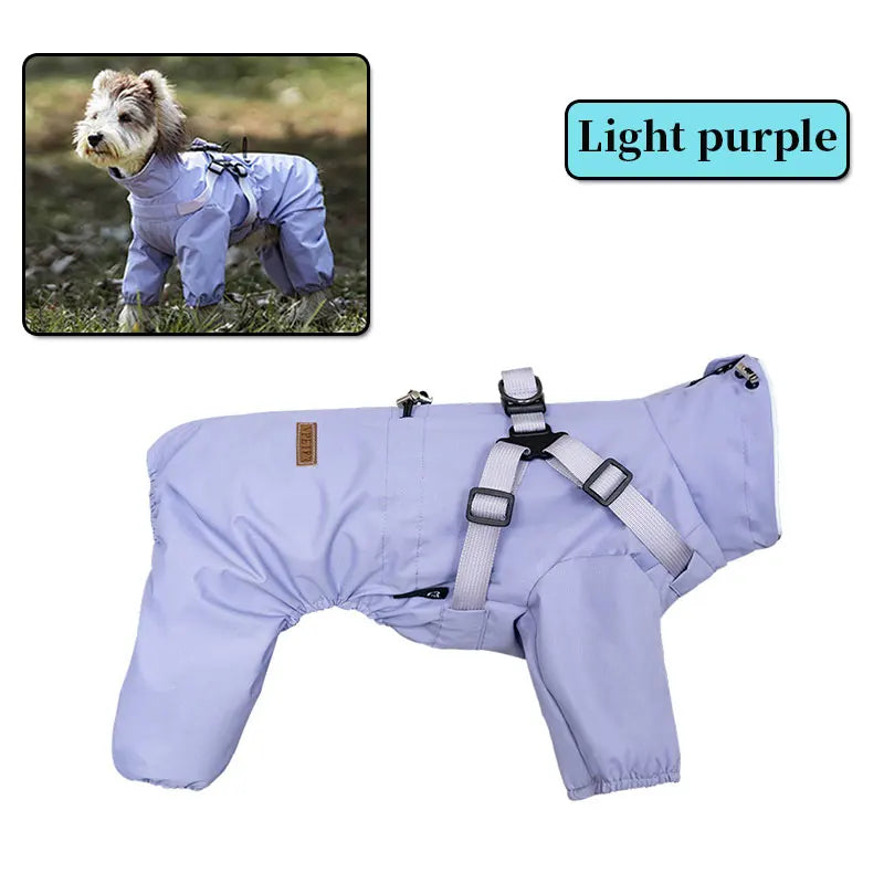 Full Body Dog Waterproof Raincoat | Built-In Harness, Reflective Strips, Four-Leg Coverage, S to 3XL