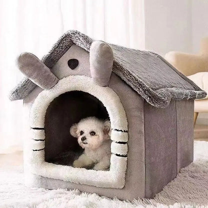 Enclosed Dog House Bed | Soft Coral Fleece, Removable Washable Cover, S to L