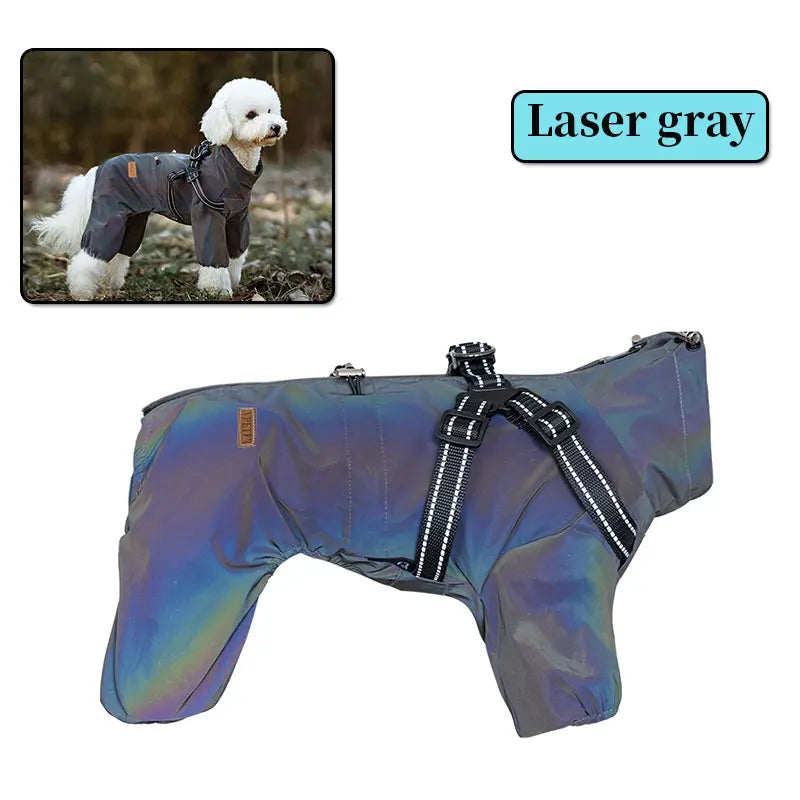 Full Body Dog Waterproof Raincoat | Built-In Harness, Reflective Strips, Four-Leg Coverage, S to 3XL