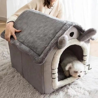 Enclosed Dog House Bed | Soft Coral Fleece, Removable Washable Cover, S to L