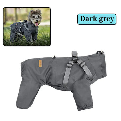 Full Body Dog Waterproof Raincoat | Built-In Harness, Reflective Strips, Four-Leg Coverage, S to 3XL