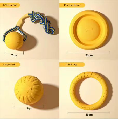 4-Pack EVA Dog Toy Set | Flying Disc, Ball, Tug Ring & Rope, Chew-Proof