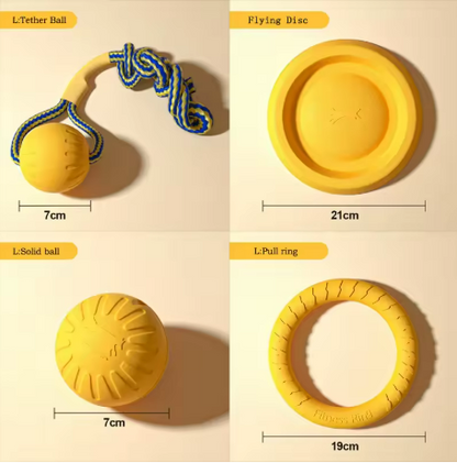 4-Pack EVA Dog Toy Set | Flying Disc, Ball, Tug Ring & Rope, Chew-Proof
