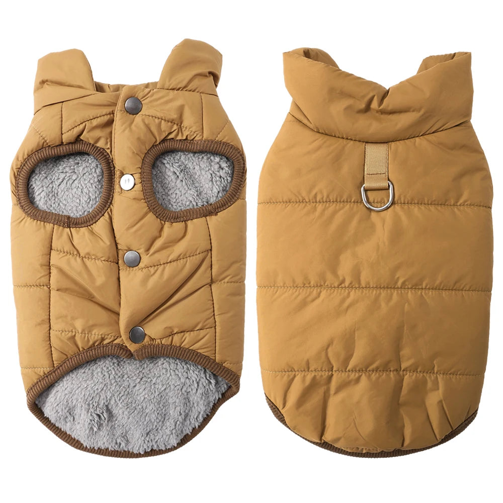 Fleece Waterproof Dog Vest | Windproof Quilted Shell, Leash D-Ring