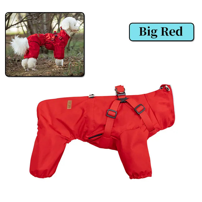 Full Body Dog Waterproof Raincoat | Built-In Harness, Reflective Strips, Four-Leg Coverage, S to 3XL