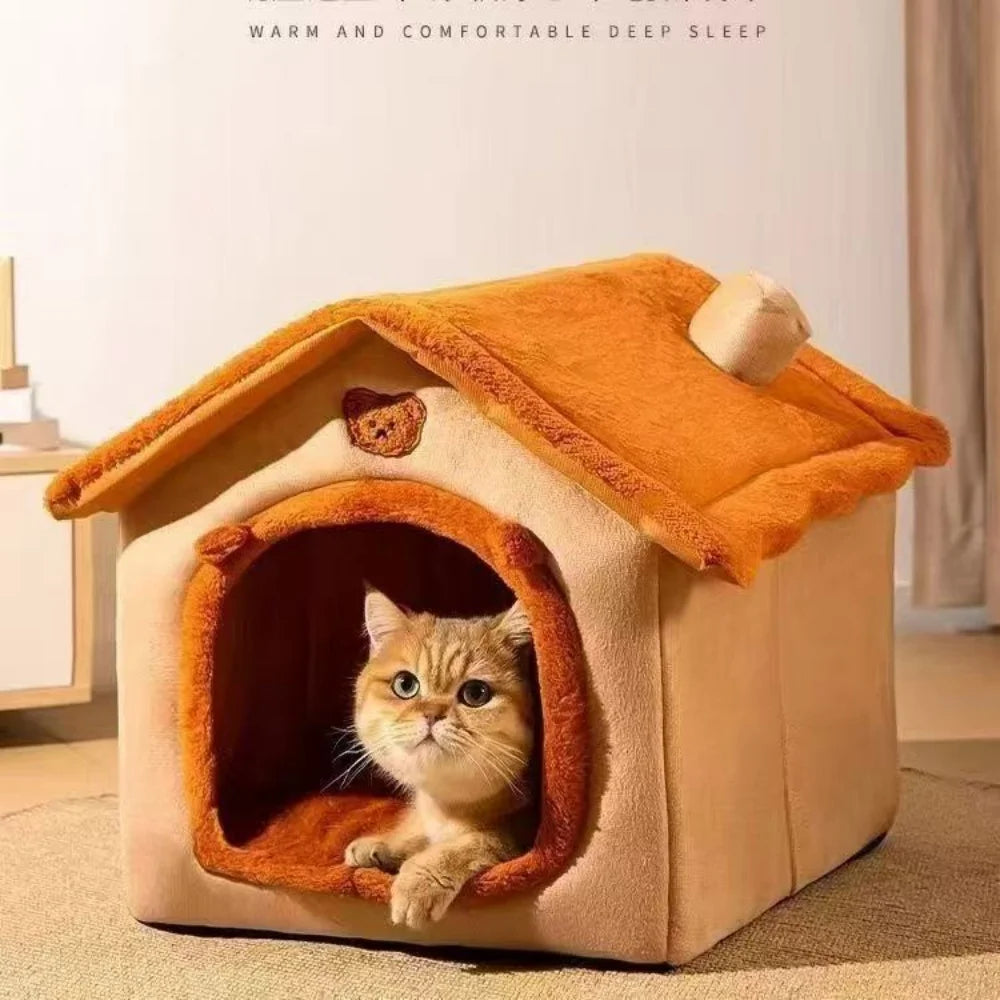 Enclosed Dog House Bed | Soft Coral Fleece, Removable Washable Cover, S to L