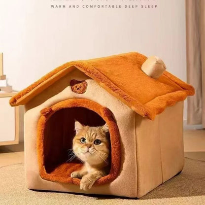 Enclosed Dog House Bed | Soft Coral Fleece, Removable Washable Cover, S to L