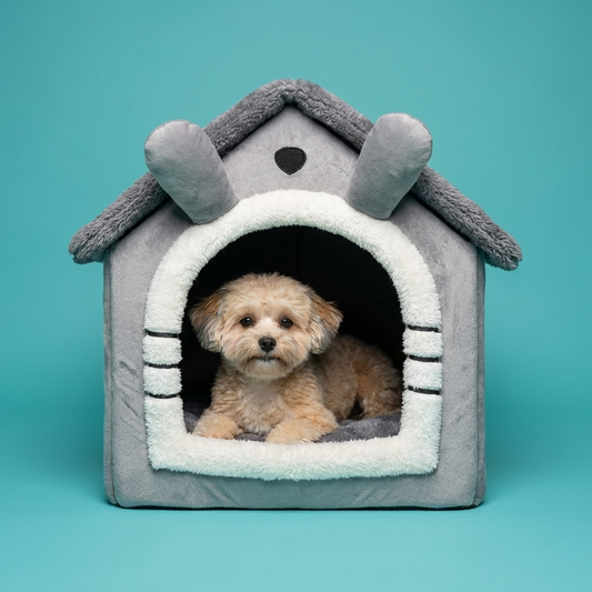 Enclosed Dog House Bed | Soft Coral Fleece, Removable Washable Cover, S to L