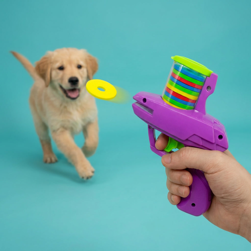 Flying Disc Launcher | 15 Soft EVA Discs, Trigger-Launch, 5 to 6 Metre Range, Dogs & Cats